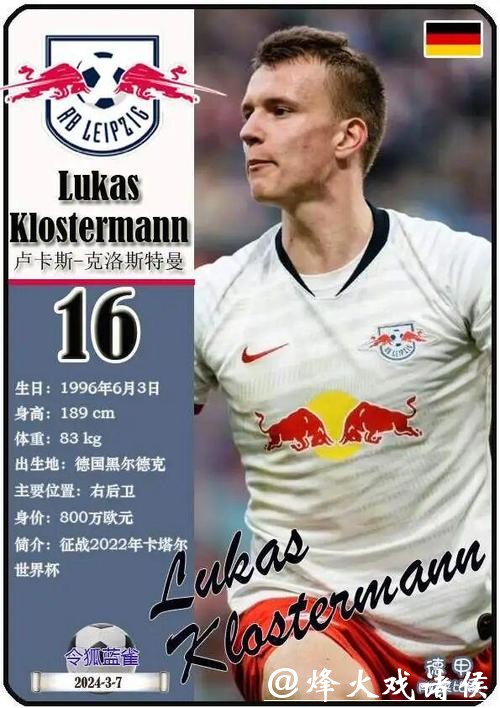 莱比锡边卫克洛斯特曼与球队续约至2024年